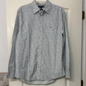 Like New! Tommy Hilfiger Men's White and Blue Floral Shirt